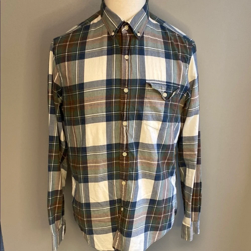 J. Crew Casual Button Down Blue and Brown Shirt